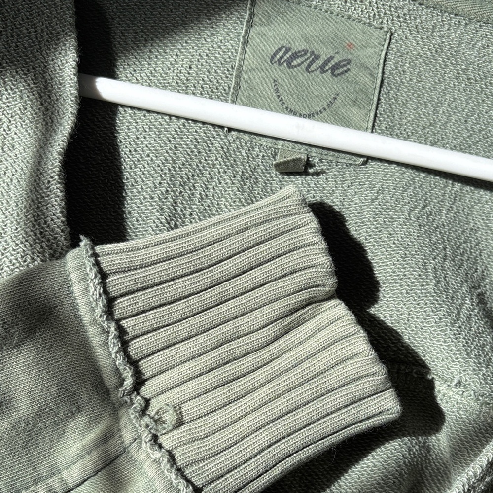 aerie Olive Green Button-Front V-Neck Cardigan Sweatshirt